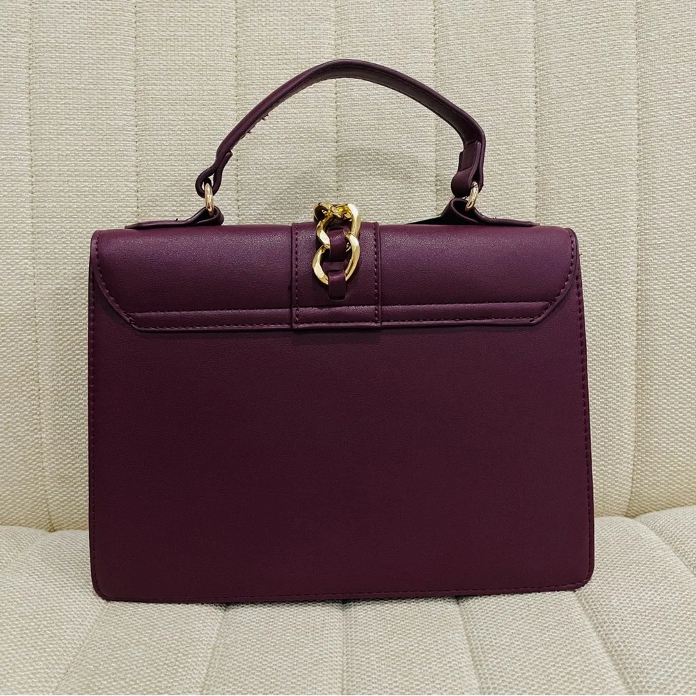 NEW Badgley Mischka Plum Vegan Leather Studded Top Handle Satchel Crossbody Bag‎
